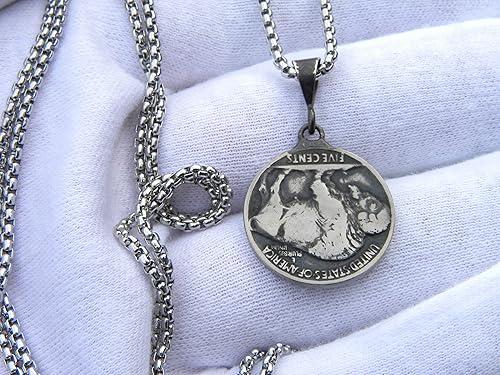 Miniatura 4 de Auténtico collar con dije de moneda de níquel indio de búfalo, bonito regalo para los fanáticos de bisontes, elige el año de 1917, 1918, 1919, 1920,