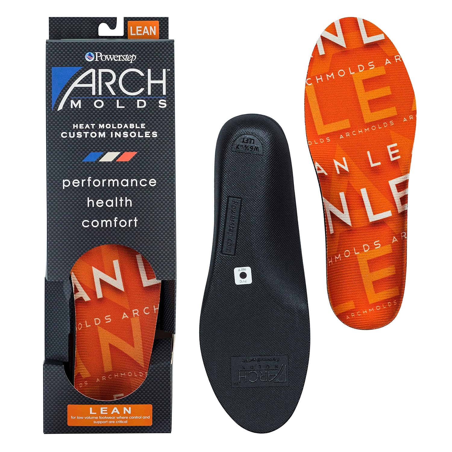 Powerstep Archmolds Lean Orthotic Insoles Heat Moldable Shoe Inserts for Slim Cushioning and Full Support Orange