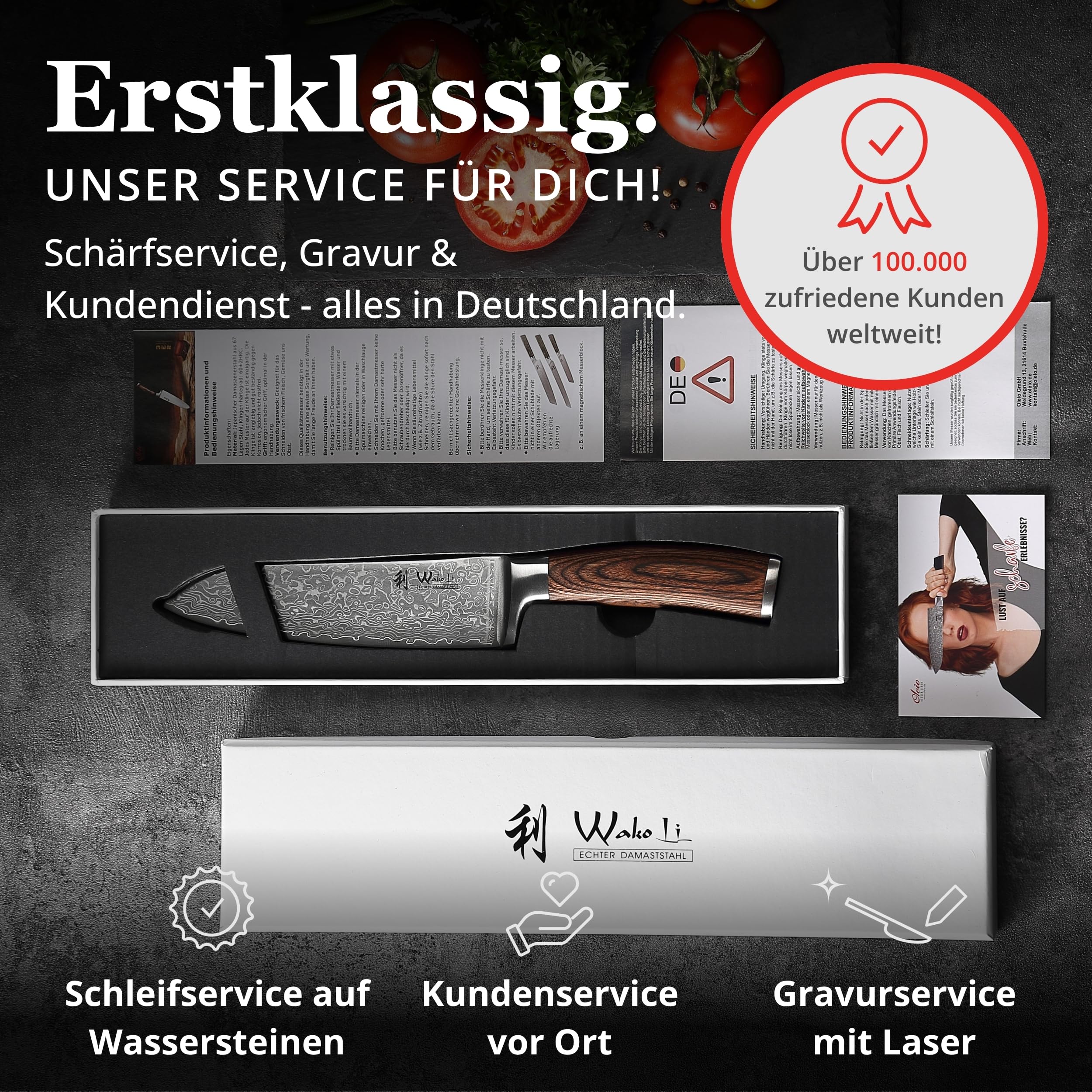Wakoli EDIB Sakura Santoku Messer 17 cm aus 67 Lagen Damaststahl mit VG10 Kern – Scharfes Damast Kochmesser mit ergonomischem Pakkaholzgriff – Küchenmesser für Fleisch, Fisch & Gemüse in Geschenkbox