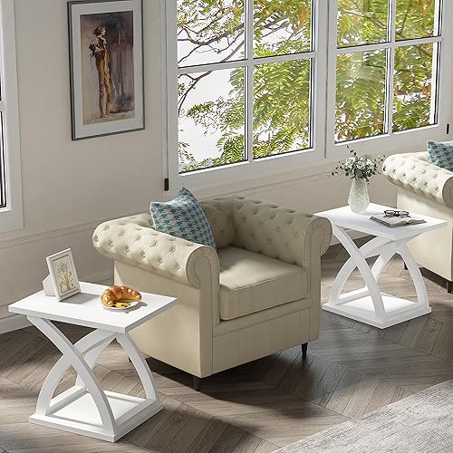 Miniatura 9 de ChooChoo Mesa auxiliar auxiliar, moderna mesa auxiliar con estante de almacenamiento, mesa auxiliar X-Design para sala de estar (espresso)