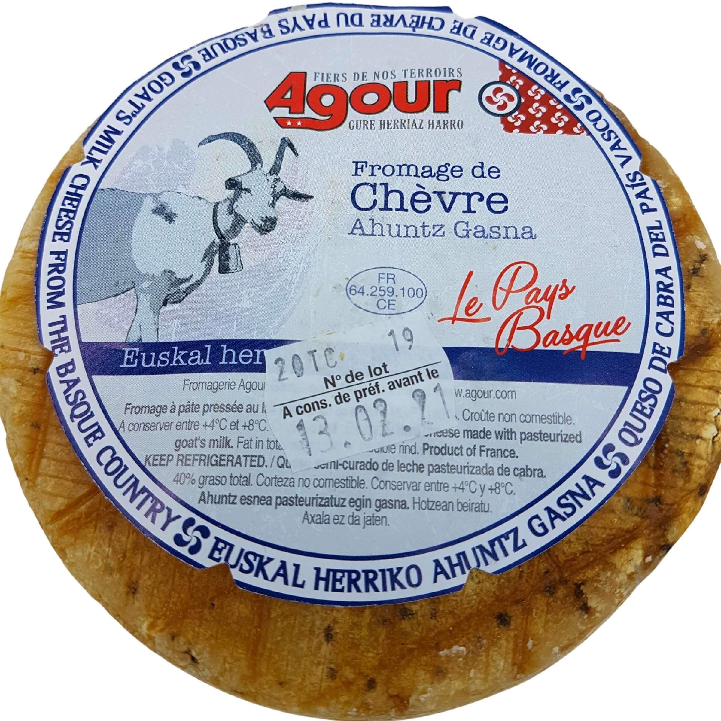 Queso de Cabra del País Vasco Frances - Peso Aproximado 800 gramos - Elaborado por el respetado AGOUR, uno de los productores más laureados de todo el mundo en el World Cheese Awards