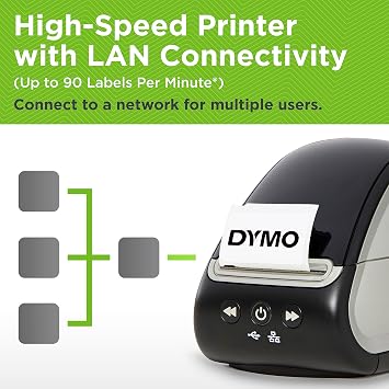 DYMO LabelWriter 550 Turbo Label Printer, High-Speed Direct Thermal Printing, Automatic Label Recognition, Prints Variety of Label Types Through USB or LAN Network Connectivity - Fast, Efficient