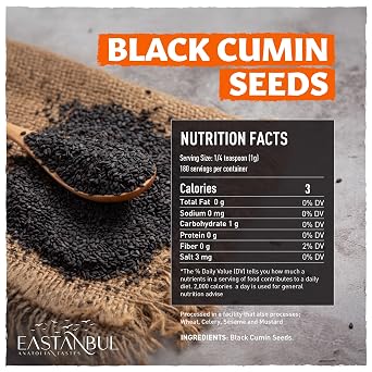 Eastanbul Nigella Sativa, Black Cumin Seed, Natural Blackseed, 6.4oz | Whole Black Cumin, Flavorful, Kalonji, Perfect for Cooking and Baking, No Salt, No Preservatives, No Additives