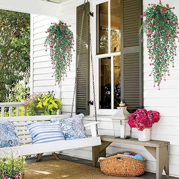 Artificial Hanging Flowers, 2 Pcs Hanging Plants Flower Bouquet, Red