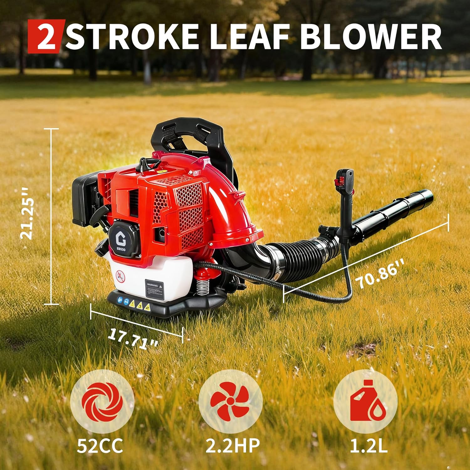 52CC Backpack Leaf Blower, 780 CFM & 270 MPH, 2.2-HP 2-Cycle Gas Powered Leaf Blower, for Heavy Duty Lawn Care, Wet Leaf & Debris Clean