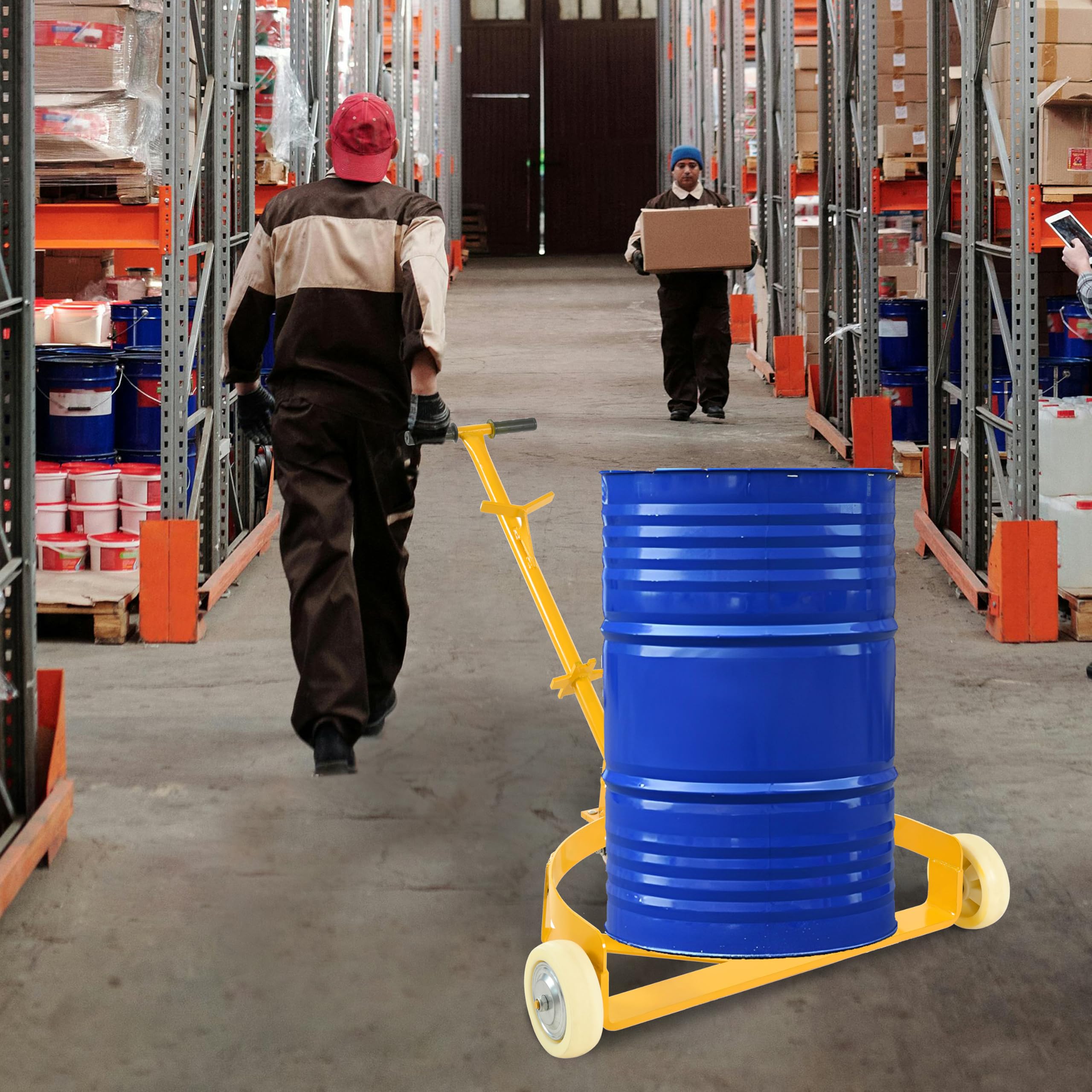 Carrello per fusti da 55 galloni, capacità 1200 libbre, Carrello per fusti di Olio in Acciaio a Basso Profilo con 2 Ruote fisse in PU e 1 Ruota Girevole, Rullo per fusti Resistente Adatto PE