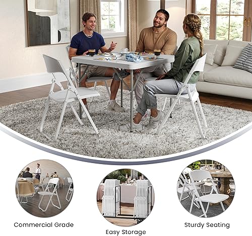 Miniatura 6 de Flash Furniture HERCULES Series - Silla plegable de plástico blanco resistente de 500 libras con soportes integrados