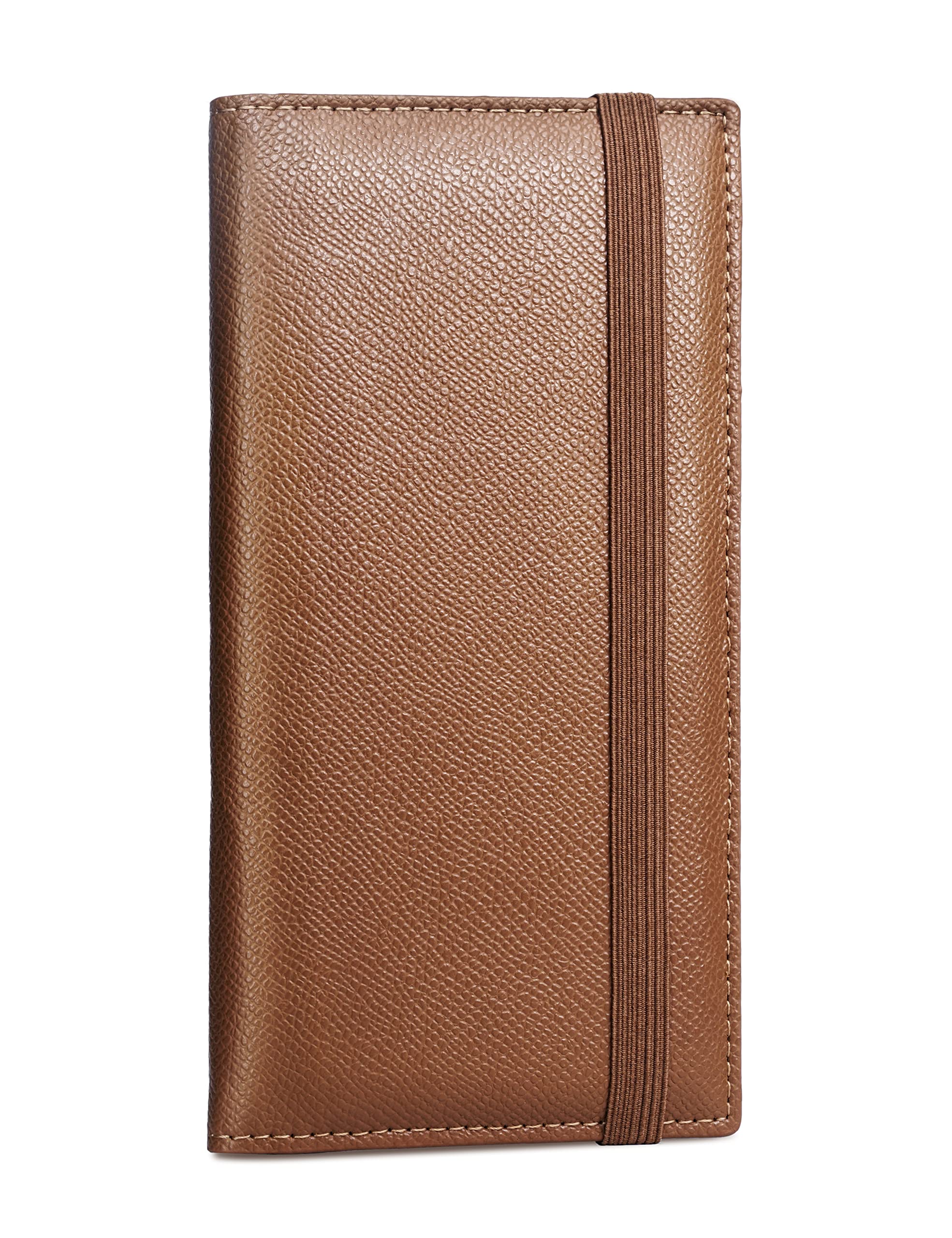 Yarnic Tan Minimalist Checkbook Cover with Pen Holder, Clear Plastic Divider & Elastic Closure Strap, Adults, Unisex, Faux Leather, Checkbook Cover, Checkbook Case — image 1