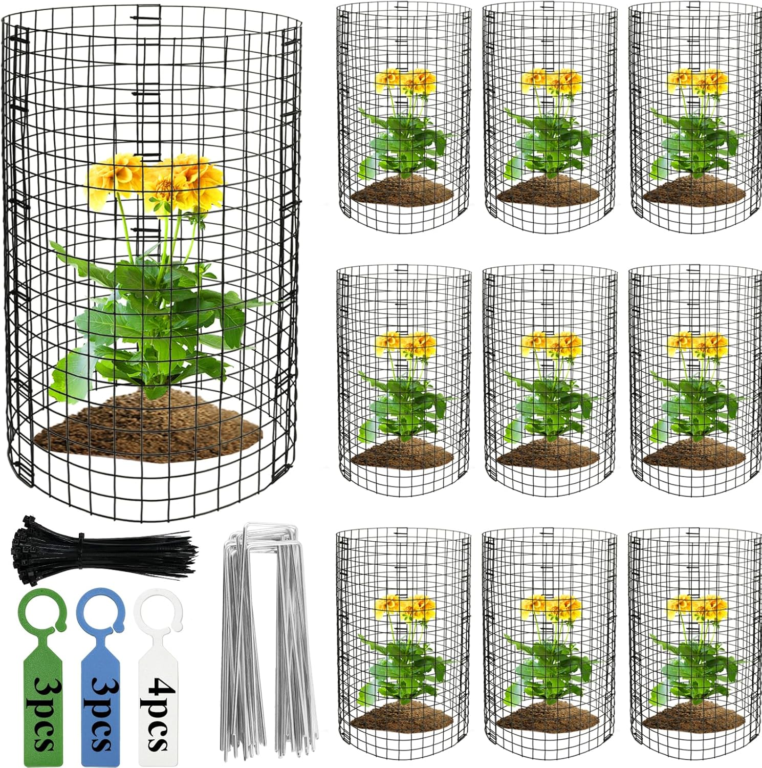 10 Packs Plant Protectors from Animals Chicken Wire Cloche 12" D X 16" H Plant Covers Plant Cage for Outdoor Plants Garden Protection from Animals