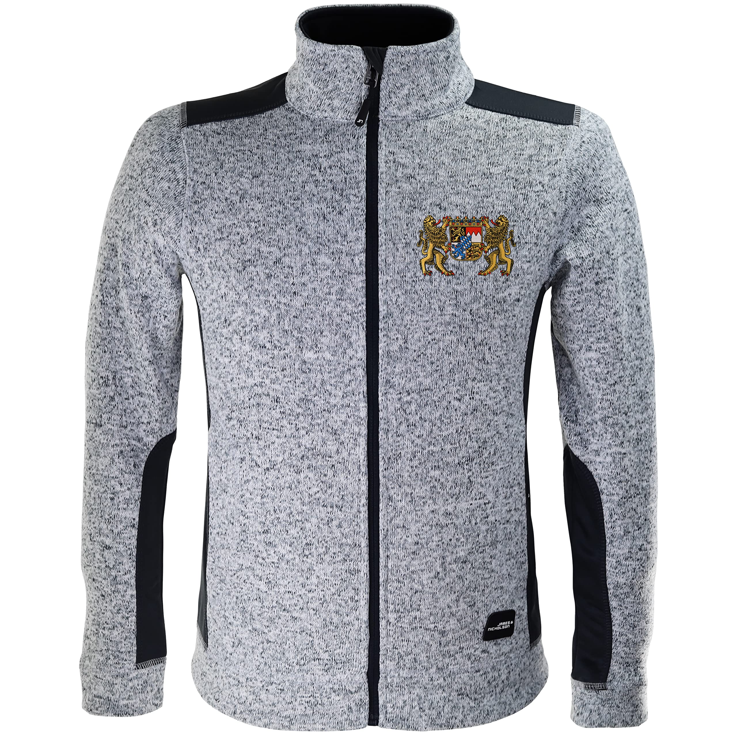 Bayern Strickfleece Jacke, Trachtenjacke mit Stickerei warme Wanderjacke mit Bayern Wappen, Sportjacke