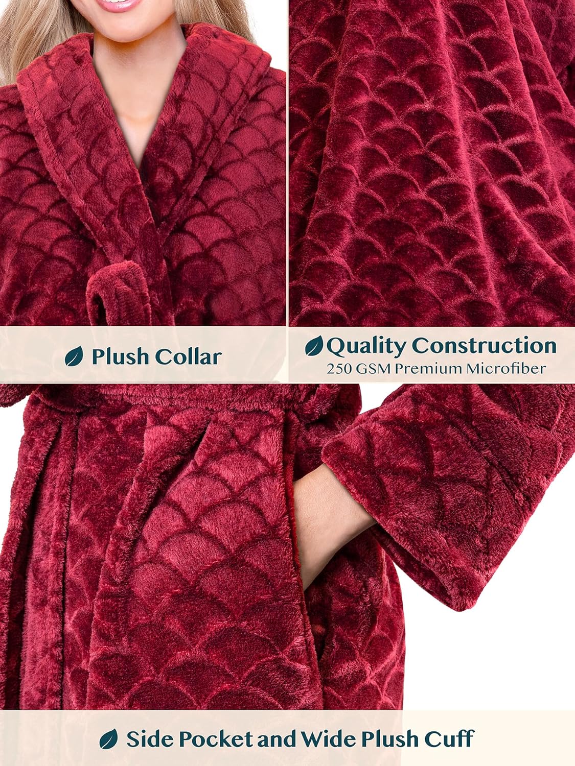 PAVILIA Womens Robes Kimono, Knee Length Plush Fluffy Winter Shower Bathrobe, Soft Fuzzy Cozy Warm with Pockets - Image 4