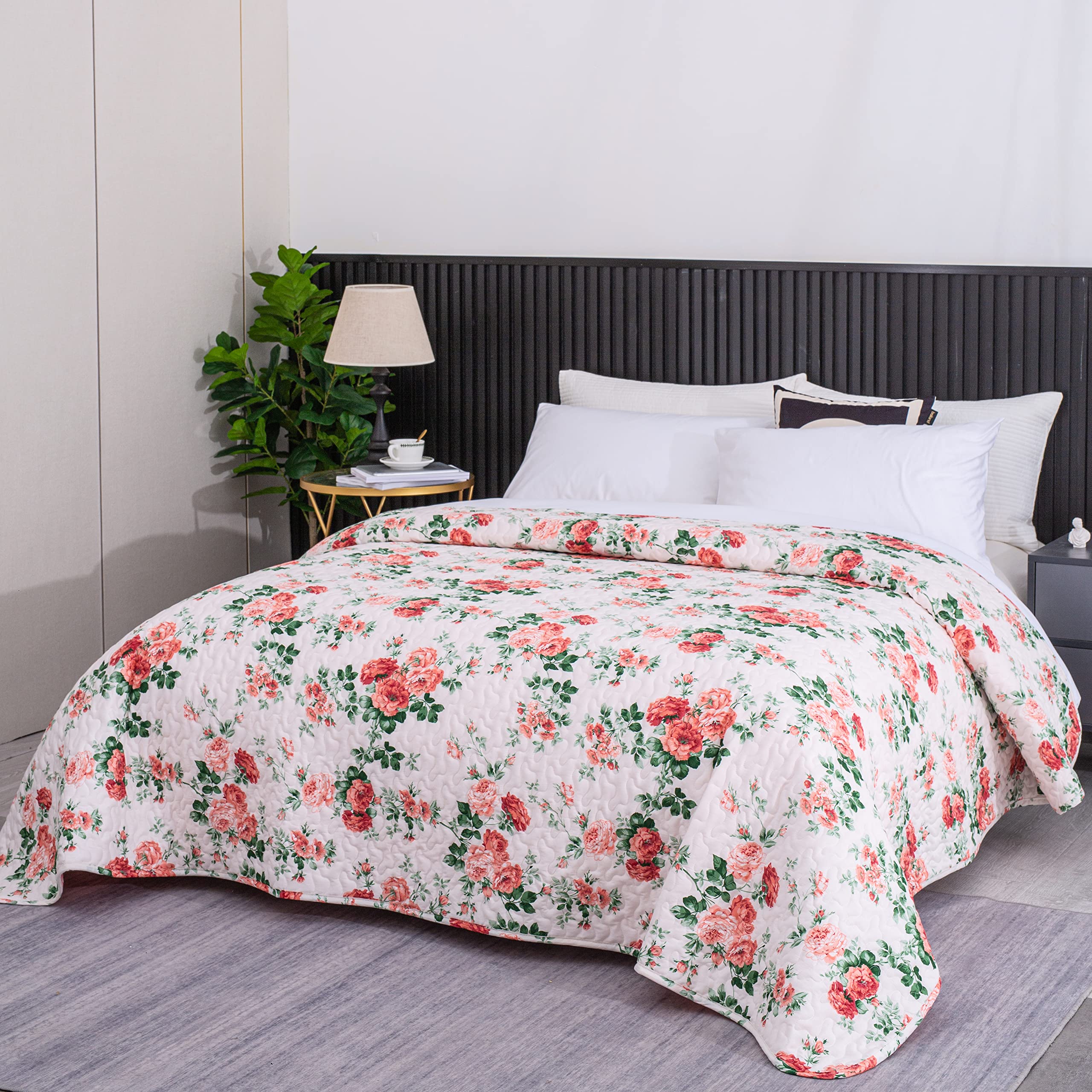 Vensan All-Season Cotton Quilted Bedspread Floral WHITE Reversible Multicolored Comfort Lightweight Throw Double size - 250 x 230 cm — image 1