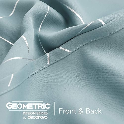 Miniatura 5 de Deconovo Cortinas opacas con ojales para oscurecer la habitación, con aislamiento térmico, con patrón estampado laminado de líneas geométricas, 2