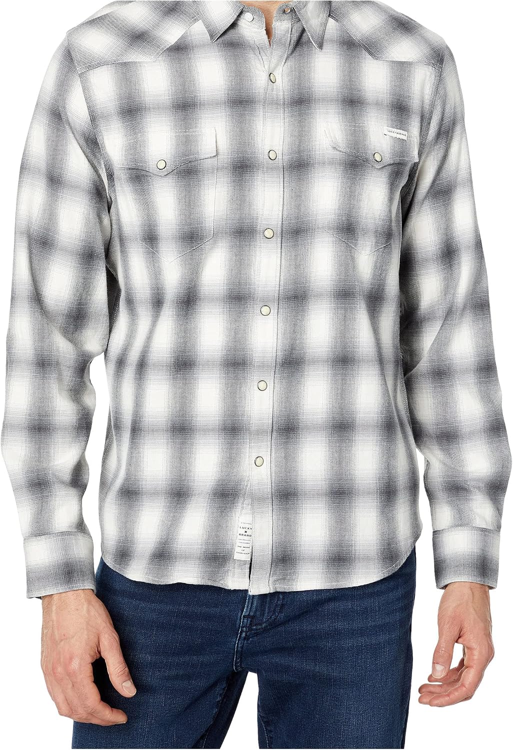 Lucky Brand Men's Indigo Plaid Western Long Sleeve Shirt