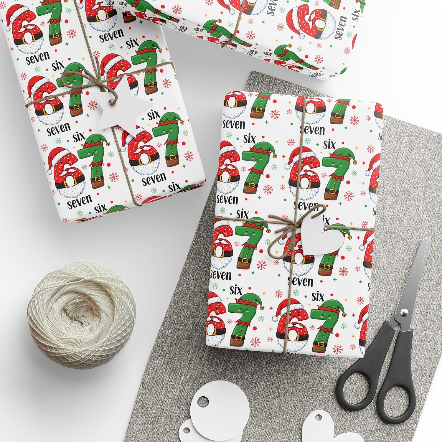 Cute Six Seven Gift Wrap - Cute Six Seven Christmas Wrapping Paper - Viral 67 Gift Wrap - Santa 67 Christmas Meme (30" x 72")