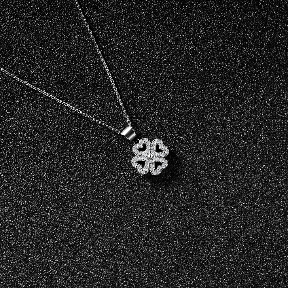 Collier Pendentif Trèfle Porte-bonheur En Argent Plaqué - Zircons Cubiques, 18 Pouces, Neuf Avec étiquettes