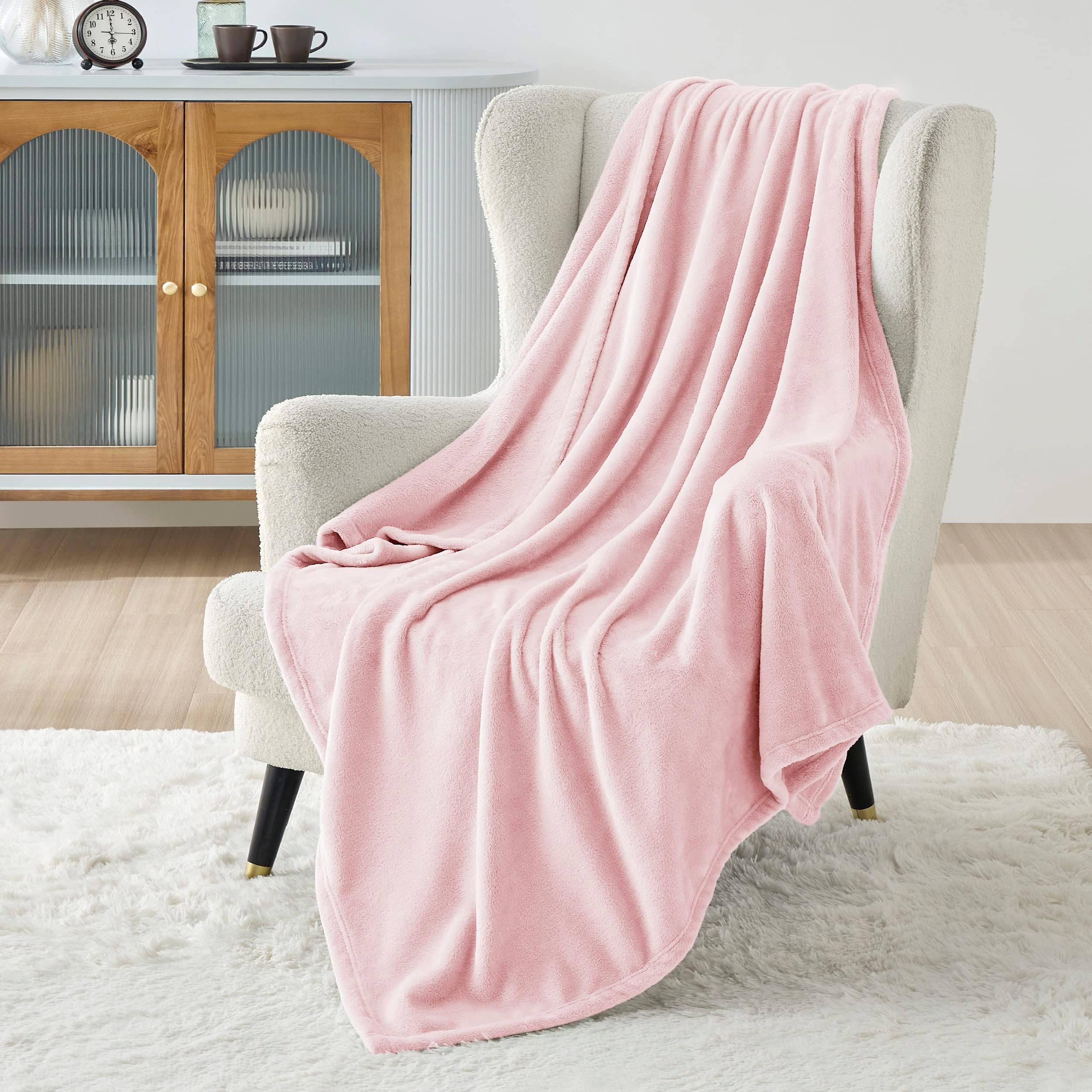 Pink Fleece Blanket 50x70 Blanket Linen - 300GSM Soft Lightweight Plush Cozy Blankets for Bed, Sofa, Couch, Travel, Camping