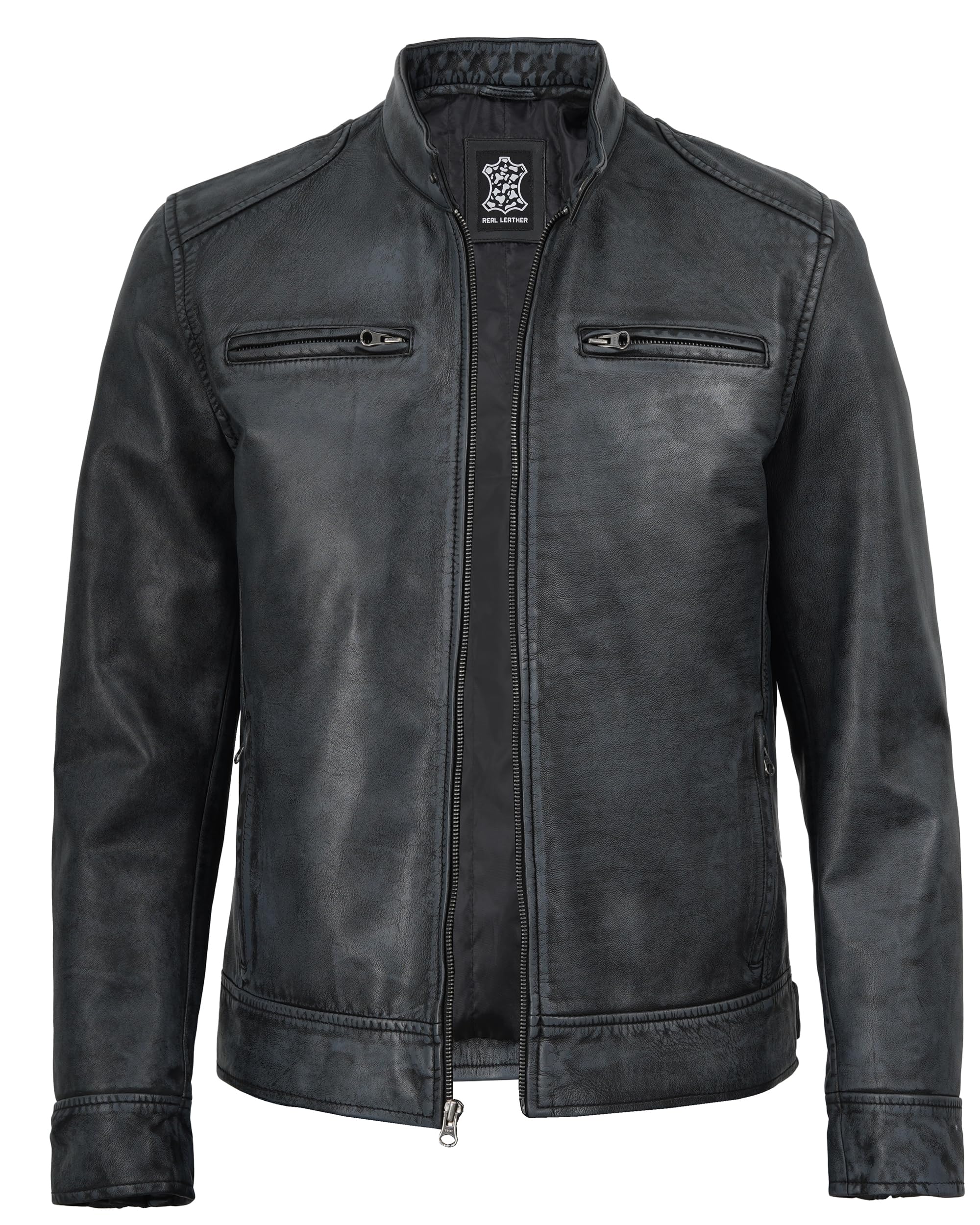 Cafe Racer Real Lambskin Leather Jackets For Men Motorcycle Style