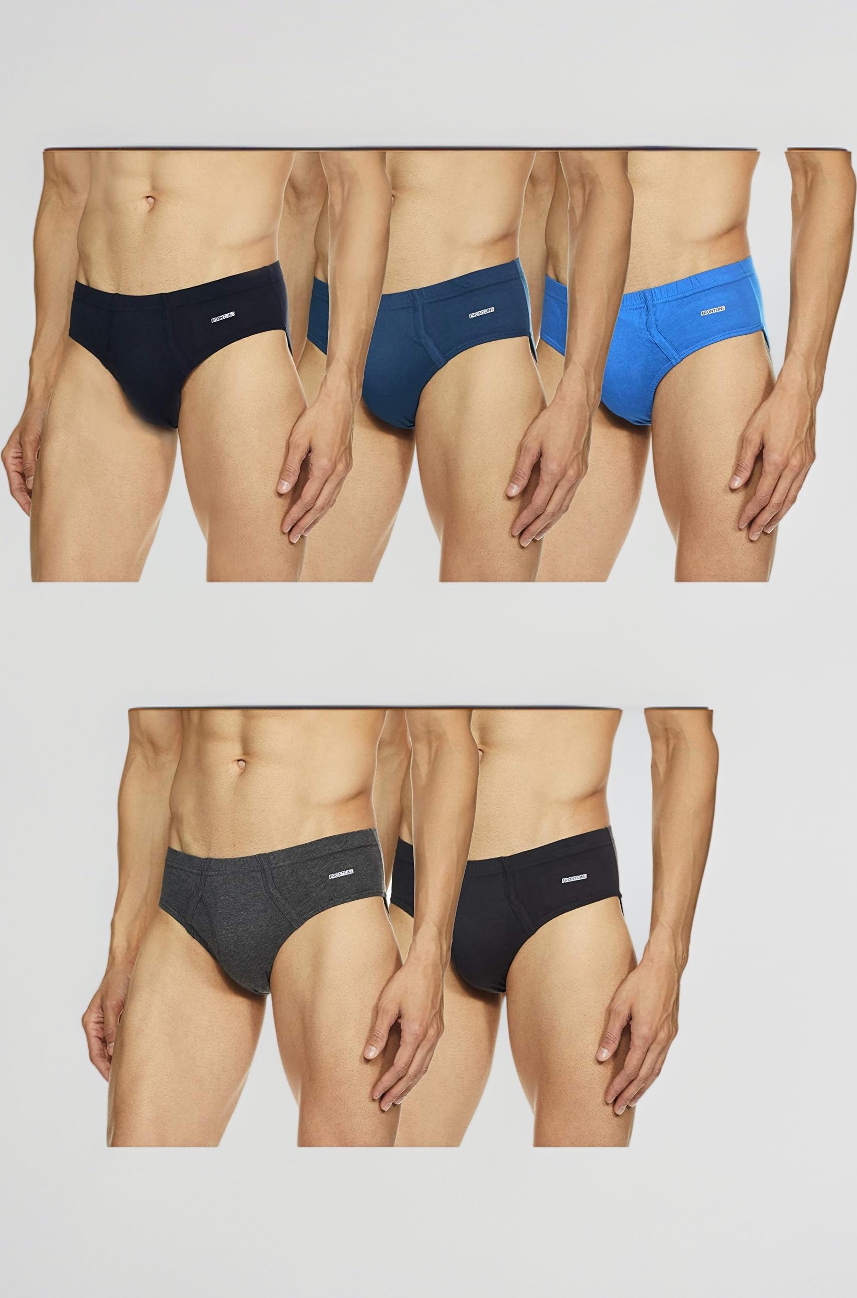 Front Open Inner Elastic Menโs Brief | 100% Cotton | Solid Colors | Comfortable & Breathable Everyday Wear | Pack of 5