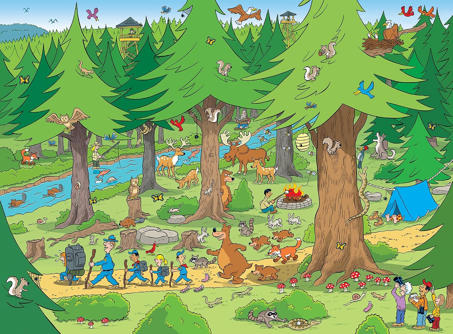 Masterpieces 100 Piece Nature Jigsaw Puzzle for Kids - 101 Things to Spot in the Woods - 14"x19"