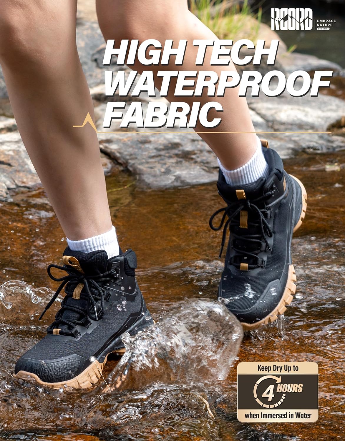 R CORD Hiking Boots Women Waterproof Non-Slip Breathable Womens Hiking Boots Supportive Trekking Shoes with Ankle Protection for Rough Terrain