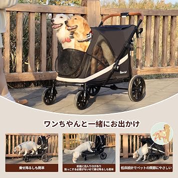 Totoro ball Large Dog Stroller Pet Stroller One-Touch Foldable Style Dog Cart for Medium Dogs 4-Wheel Larger Tires Suitable for Large, Medium, and Multiple Dogs Load Capacity 50kg Slim Compact Easy
