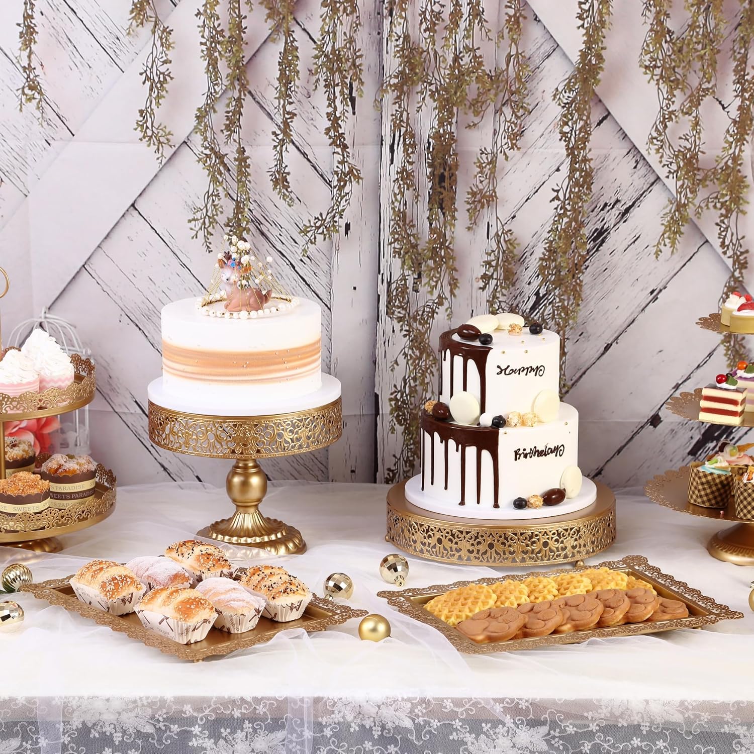 GMWD Gold Cake Stands Set Metal Dessert Display Table Cake Pedestal Tiered Cupcake Holder Donut Plate Serving Tray Decorating for Wedding Birthday Party Baby Shower Celebration