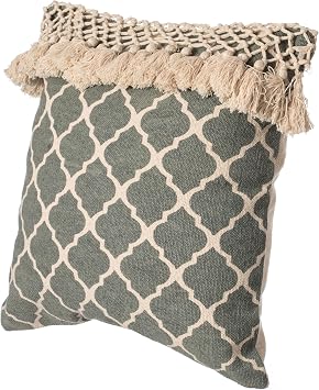Deerlux 16" Handwoven Cotton Throw Pillow Cover with Ogee Pattern and Tasseled Top, Green