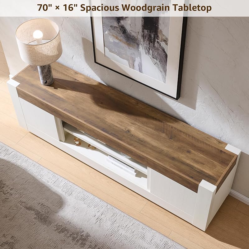 OKD 70" Modern TV Stand for 80" TV, Thick Block Media Console,Antique White image 5