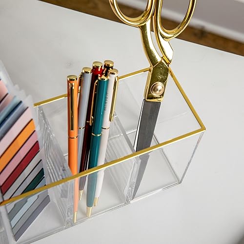 Miniatura 4 de Martha Stewart Kerry - Organizador de escritorio de plástico con 4 compartimentos, con ribete dorado