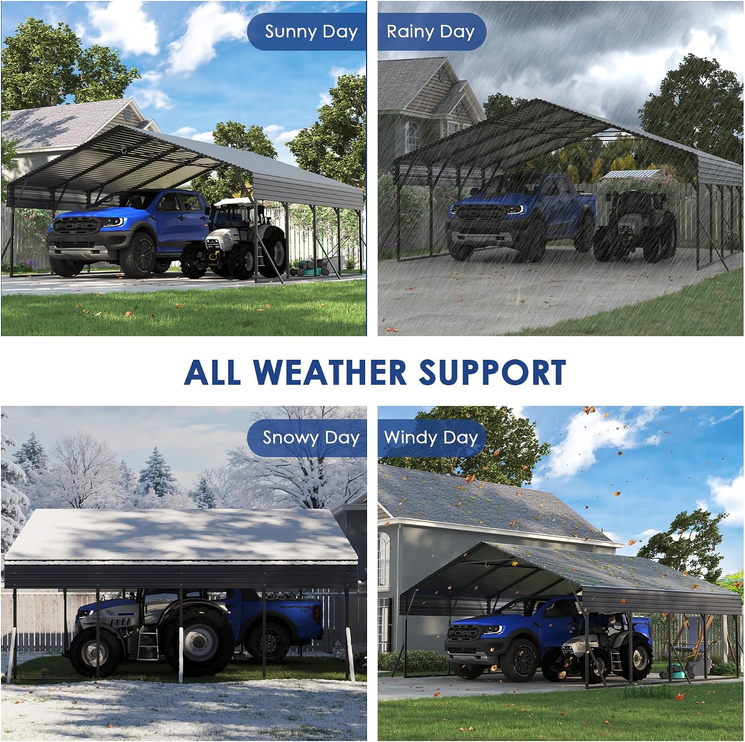 20x20 FT Heavy Duty Metal Carport for 2 Cars, All-Weather Galvanized Steel Car Shelter, Outdoor Carport Garage Metal, Wind & Snow Rated Shelter for Pickup, Trucks, Boats, Tractors and RV