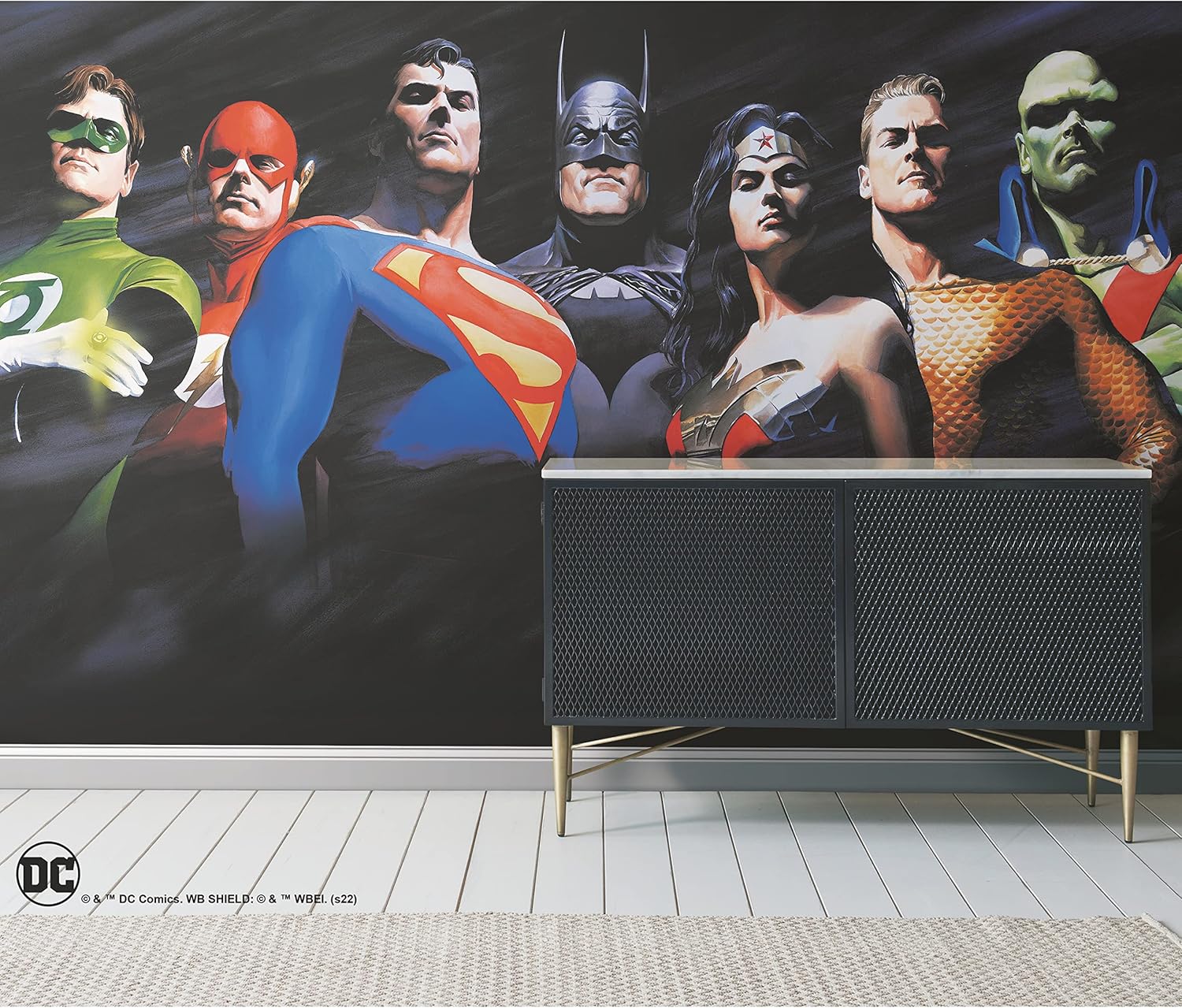 RoomMates RMK12269M Alex Ross - Justice League Peel and Stick Wallpaper Mural, yellow, red, blue, green