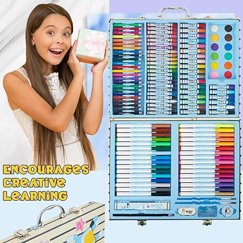 Miniatura 9 de Bluey Juego de arte para niños, 40 piezas de colores para niños, pinturas, lápices de colores, crayones suministros de arte, regalos para niños