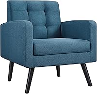 Yaheetech Mid-Century Accent Chair, Navy Blue Upholstered Armchair with Tufted Back & Wood Legs, 300lb Capacity for Living Room/Bedroom