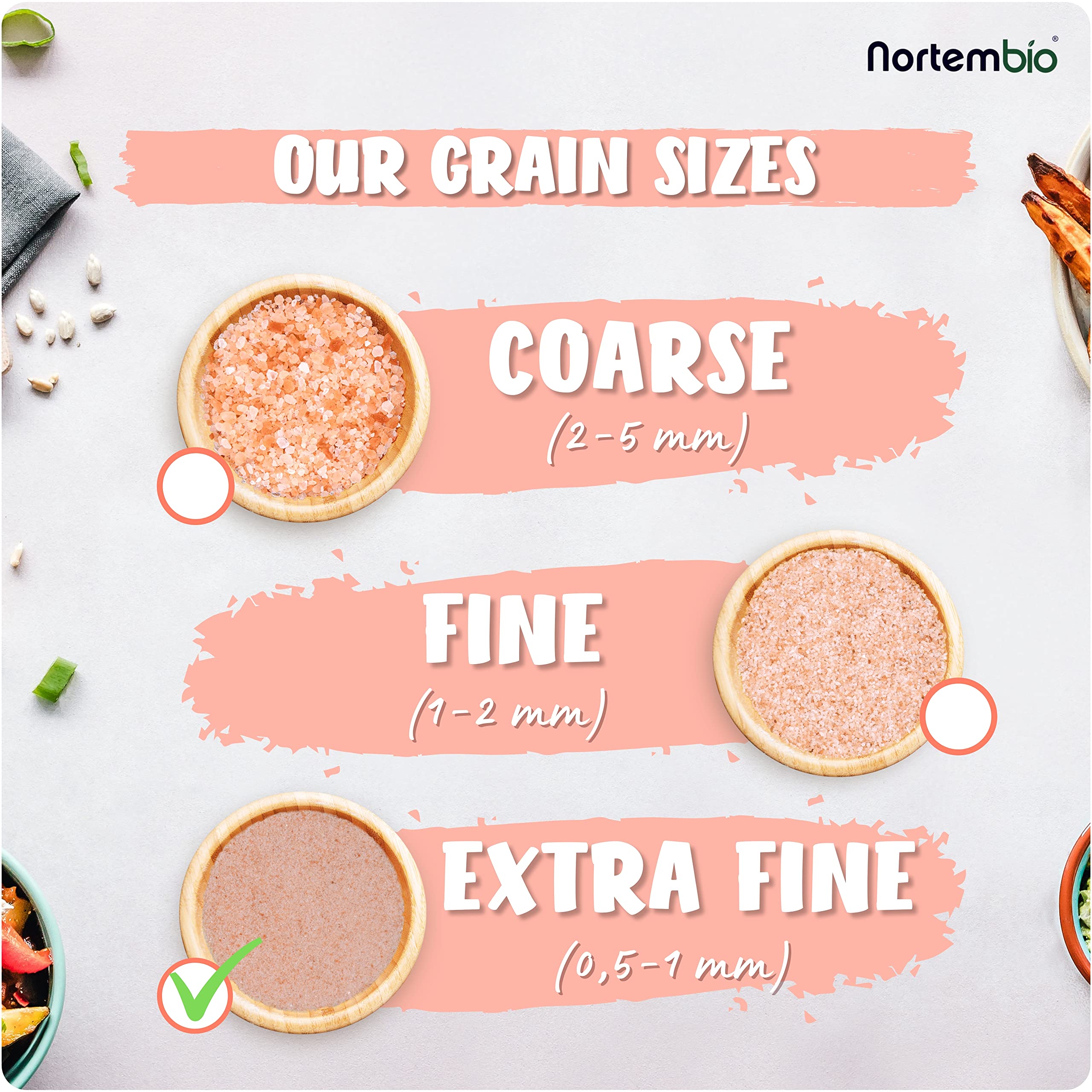 Nortembio Sal Rosa del Himalaya 3 kg Extra Fina (0,5–1 mm) Origen Pakistán Sal Mineral Natural sin Refinar para Uso Culinario + Gratis eBook con Recetas!
