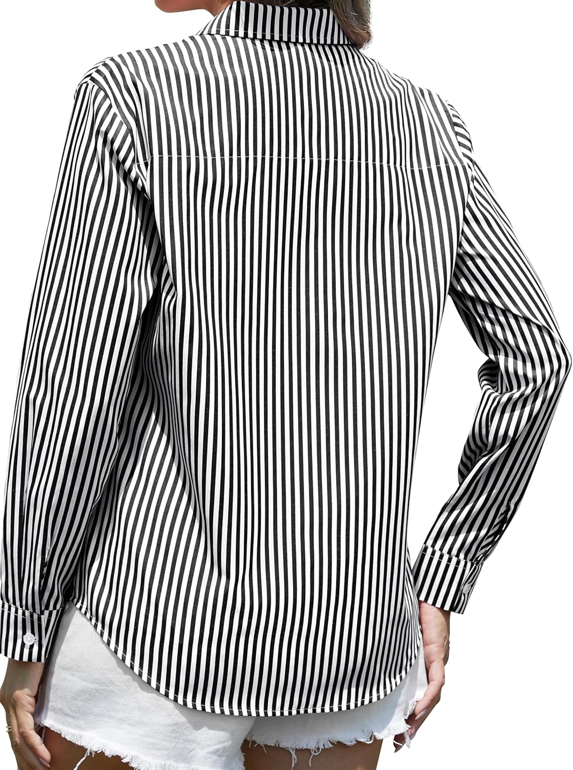 CUNLIN Grade 4 Wrinkle-Resistant Women's Button Down Shirts Striped Long Sleeve Collared Blouses Tops with Pocket - Image 2