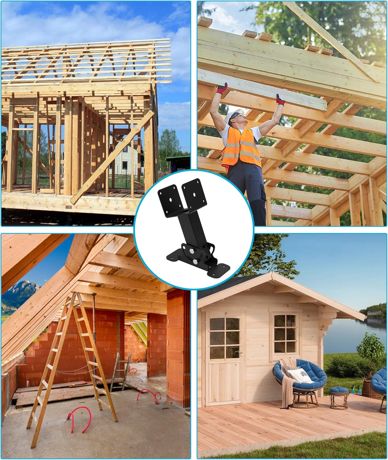 Roof Riser Brackets, 0‑180 Degrees Adjustable Pergola Roof Riser Beam Brackets, Heavy Duty Roof Mount Brackets, Pergola Support Brackets for Roof, Gazebos, Pergolas