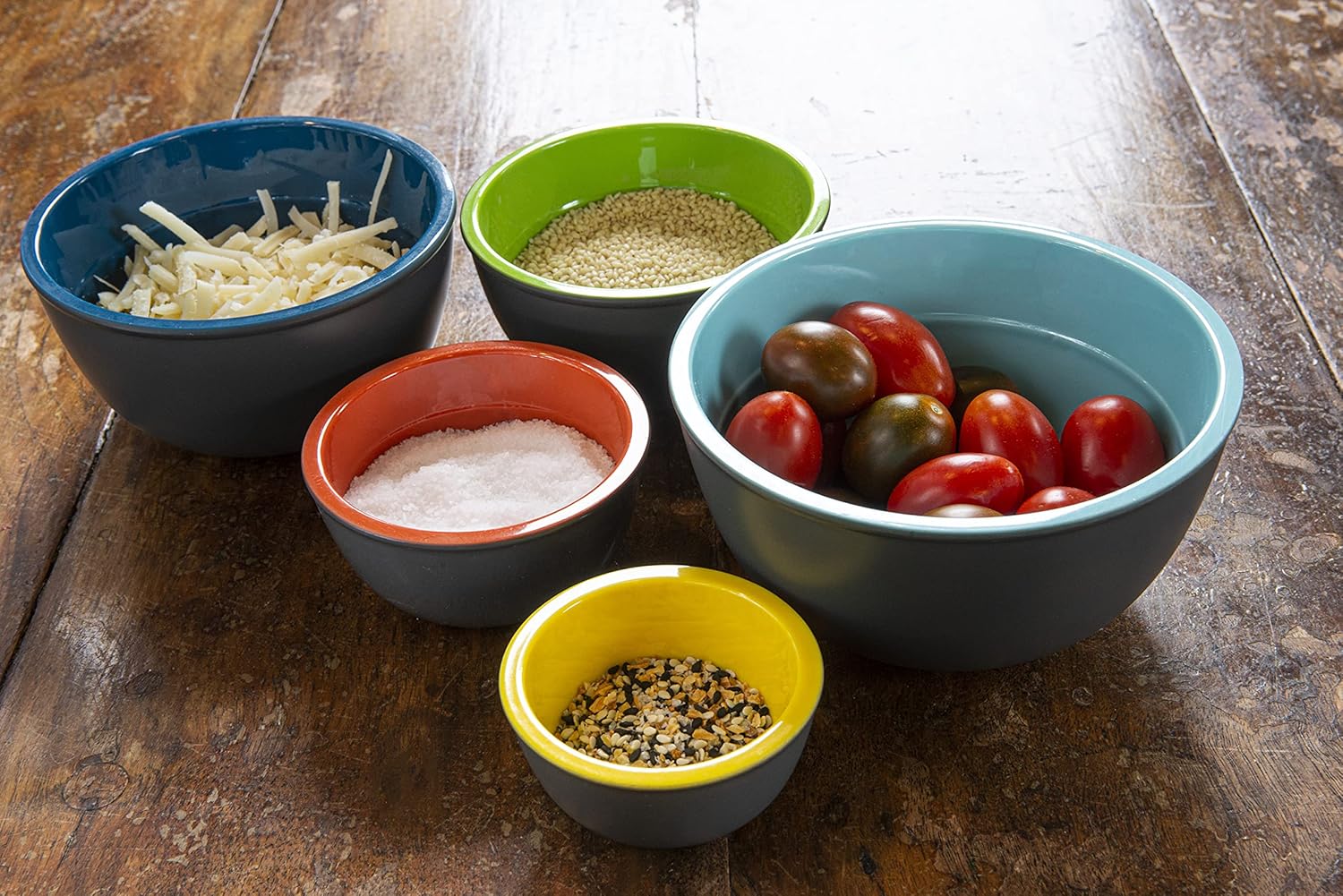 Prepara Two-Tone Melamine Pinch Bowl Set, Set of 5, Multi : Home & Kitchen