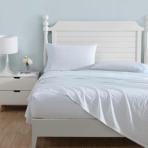 Miniatura 2 de Laura Ashley - Juego de sábanas, ropa de cama de algodón percal transpirable, 200 hilos, bolsillo profundo, elegante decoración del hogar (azul