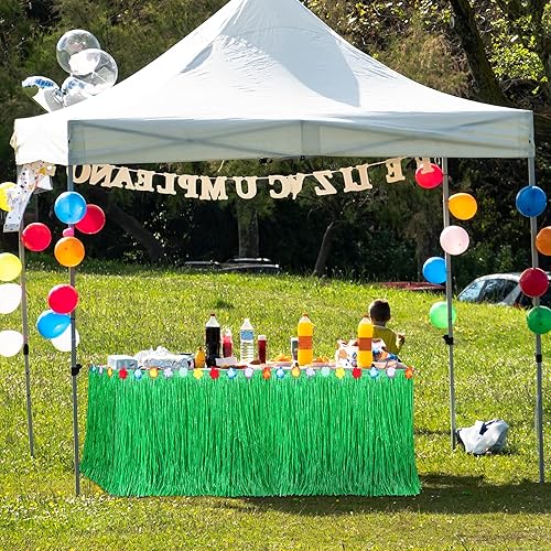 Miniatura 7 de Fovths Luau - Falda de mesa de hierba natural de 9 pies x 29.5 pulgadas, falda de mesa hawaiana para decoraciones de fiesta hawaiana tropical, Verde