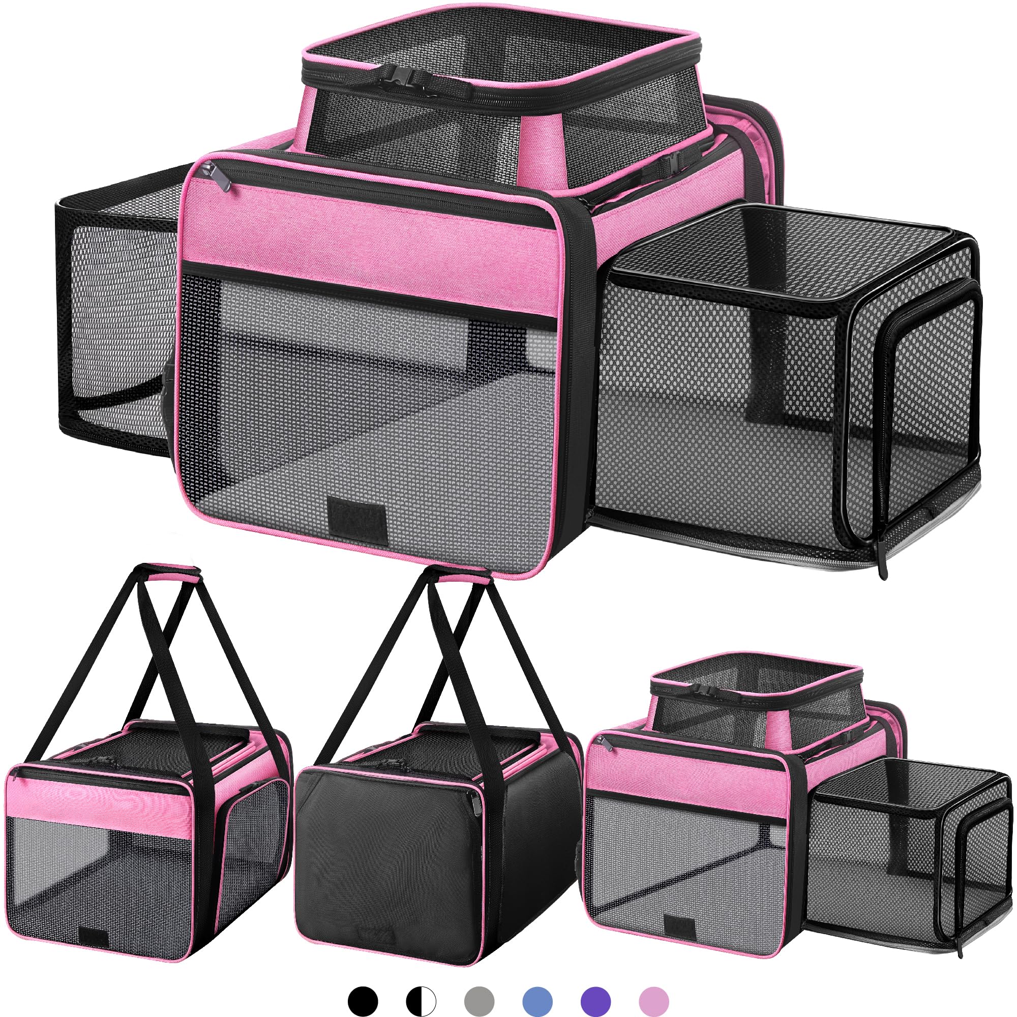 Photo 1 of Top and 2 Sides Expandable Cat Carrier 18x11x11, TSA Airline Approved Dog Carriers for Small Dogs, Soft-Sided Pet Carrier with Self-Locking Zippers for Kitten,Rabbit, Puppy, Guinea Pig Pink