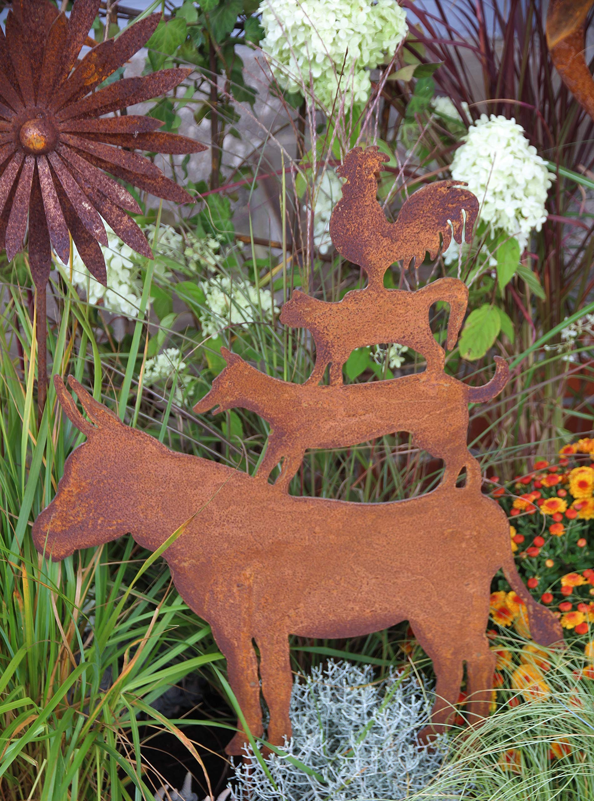 Bornhöft Gartenstecker Bremer Stadtmusikanten Tierpyramide Metall Rost Gartendeko Edelrost 60cm
