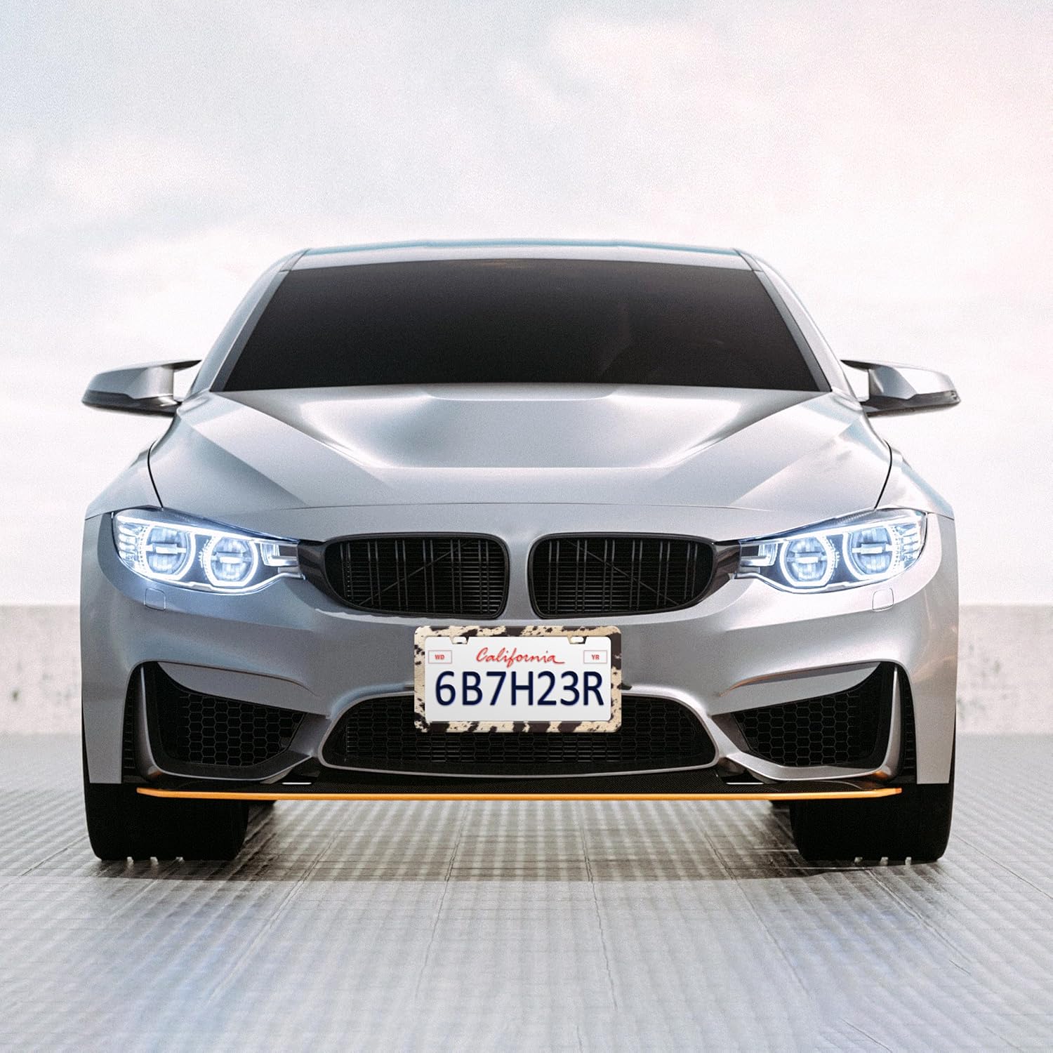 2 Pcs Brown Cow Print License Plate Frame Animal License Plate Frames Personalise Stainless Steel Funny Design Compatible with Standard License Plate Holder for USA Canada 6 X 12 Inch with Screws