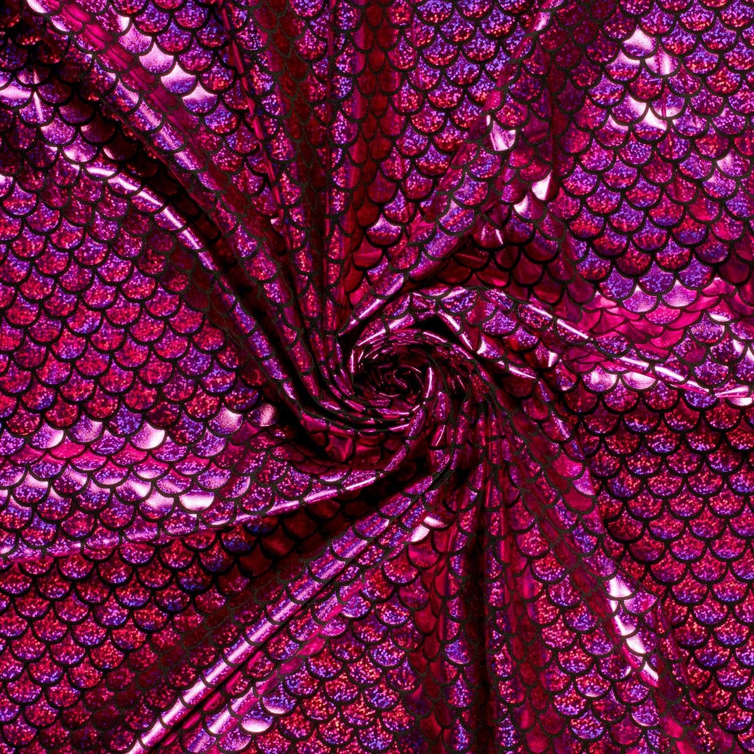 Spandex Dance Lame Foil Scales Fabric Material Fuchsia 1MTR