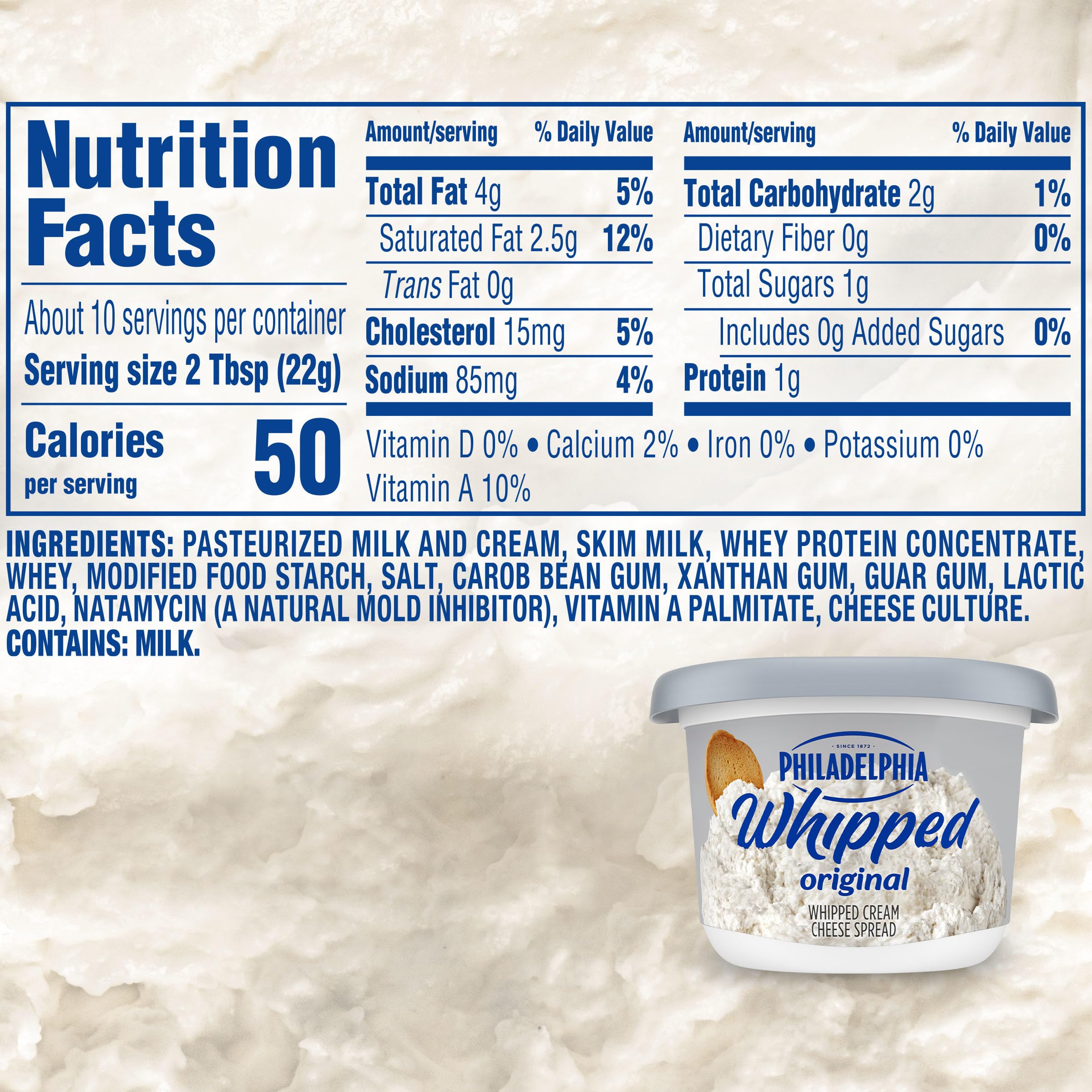 Philadelphia Whipped Cream Cheese Spread 1 Tub for Smooth Spreadable Mornings Original No Artificial Preservatives Flavors or Dyes — view 2