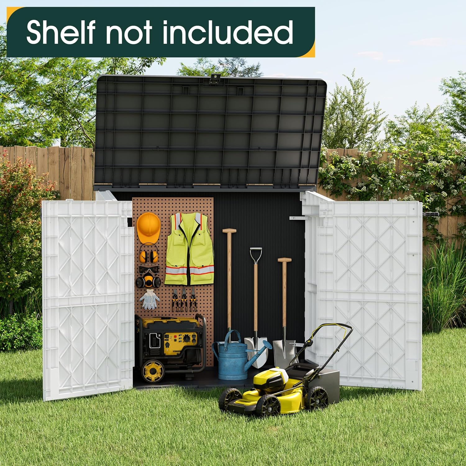 NUNU LAB Outdoor Storage Cabinet 36 Cu.Ft Garden Storage Shed Waterproof Lockable for Garden Hoses, Generator, and Lawn Mower