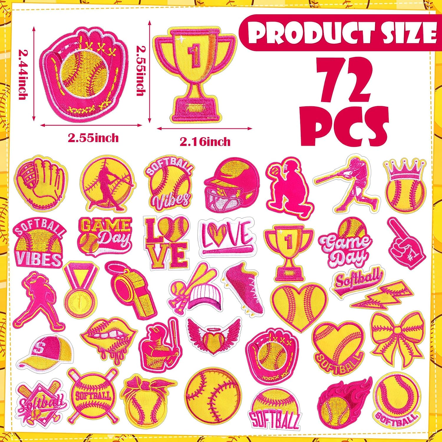 HunnmingRe 72 Pcs Softball Iron on Patches for Girls Embroidered Football Baseball Golf Soccer Basketball Iron on Hat Patches Sport Appliques Sew on for Hat Backpack Pants Jeans Clothes Crafts