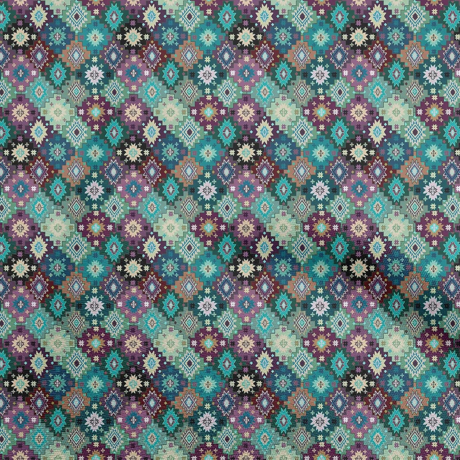 oneOone Cotton Jersey Light Blue Fabric Asian Kilim Quilting Supplies Print Sewing Fabric by The Yard 58 Inch Wide-22