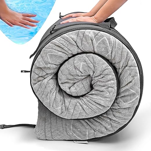 Roll Up Travel Mattress, CertiPUR-US 3” Cooling Gel Infused Memory Foam Sleeping Pad, Portable Foldable Floor Mat for Camping, Car & Bed Topper w/Waterproof Cover, Carry Bag | Kids, Cot, Single, Twin