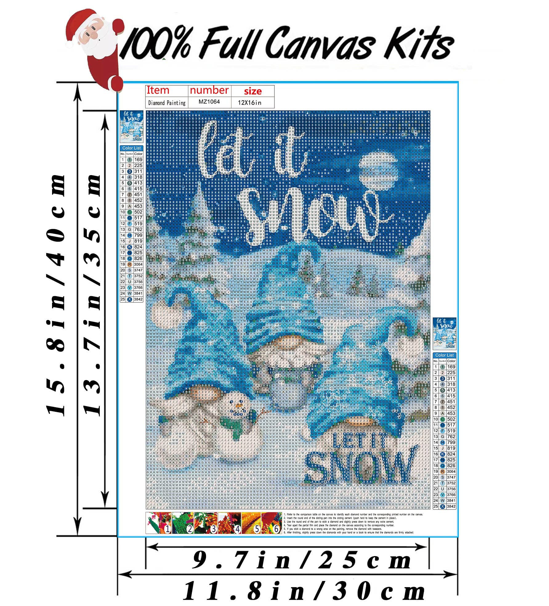Kit Diamond Painting 5D Gnomi Natalizi 30x40 Cm, Con Tela E Accessori, Perfetto Per Principianti